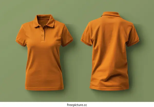 Blank orange polo shirt mockup, front and back view