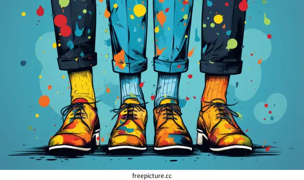 Colorful Shoes: Three People in Fashion Illustration