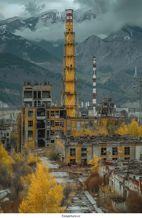 An abandoned factory in the mountains