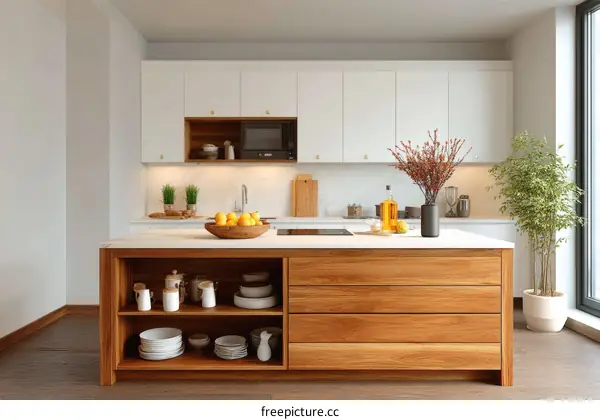 Modern Kitchen Island with Wooden Cabinets