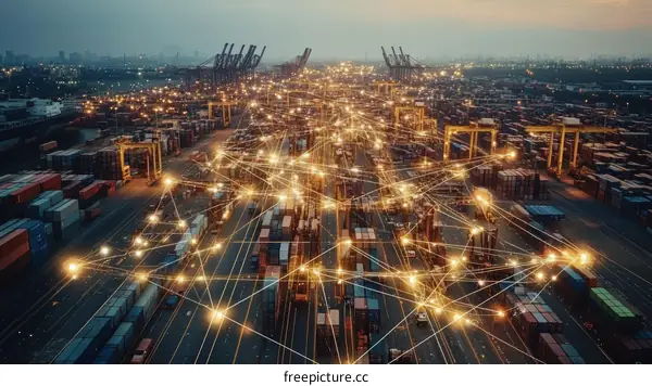 Global Cargo Port Network at Night