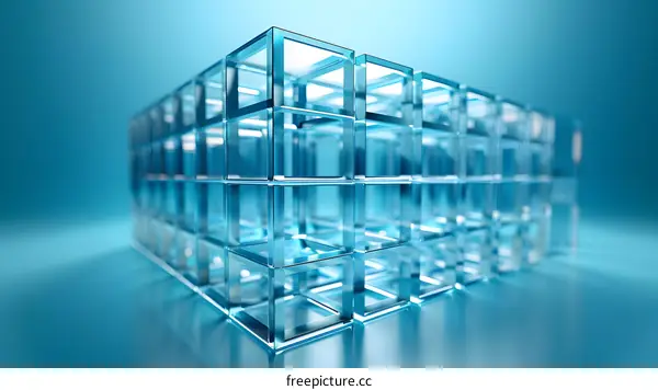 Abstract Glass Cubes on Blue Background