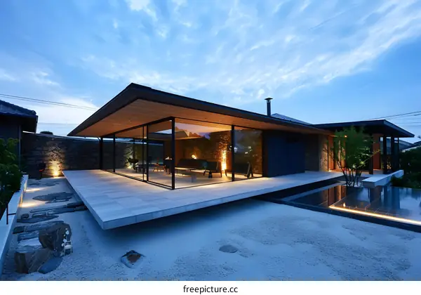 Modern Japanese House with Minimalist Design and a Stone Garden