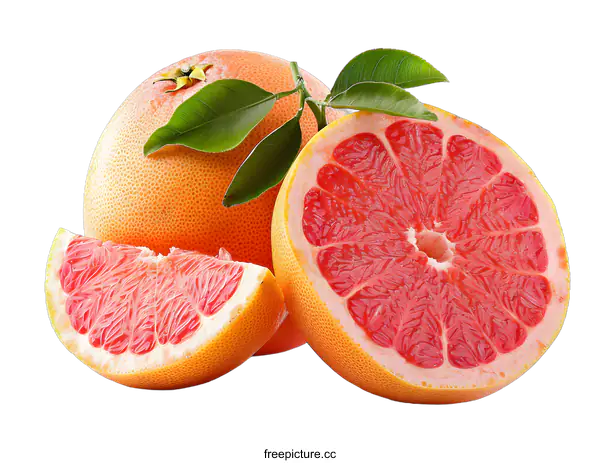 [Transparent Background PNG]Fresh Ripe Grapefruit with Leaves