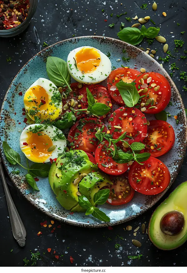 Creamy Avocado & Tomato Egg Salad with Basil and Spices