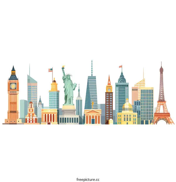 Famous Landmarks Skyline Illustration
