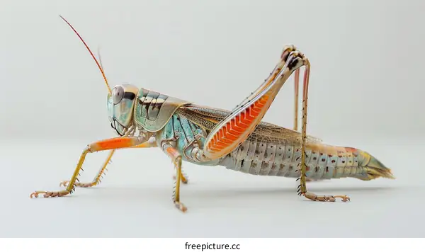 A green and brown grasshopper in a minimalist style