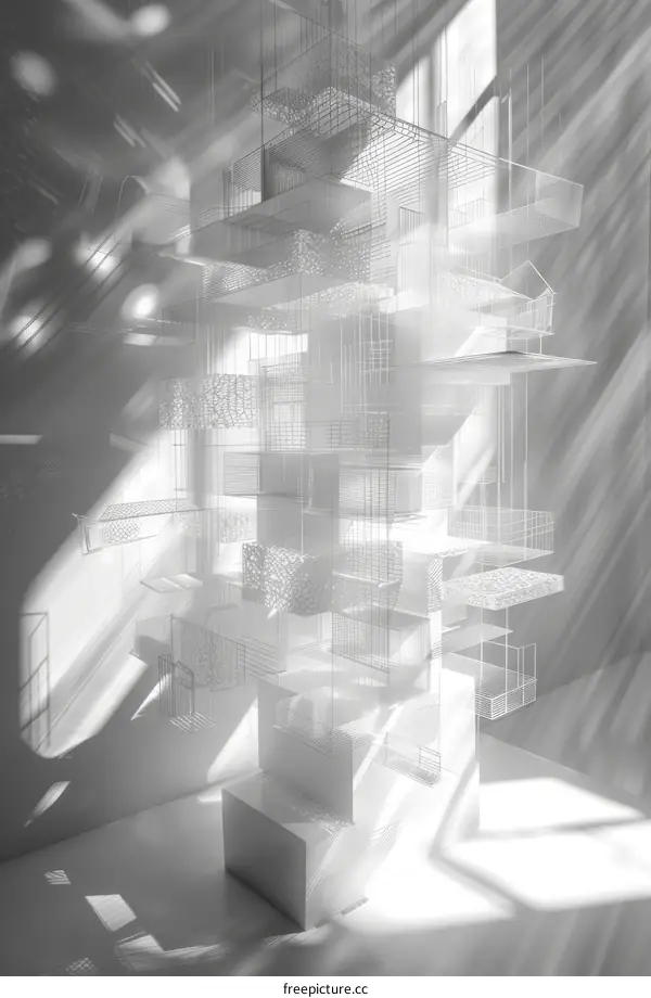 A Large White Sculpture Composed of Wire Mesh