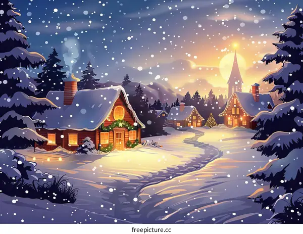 Snowy Christmas Village with Lights