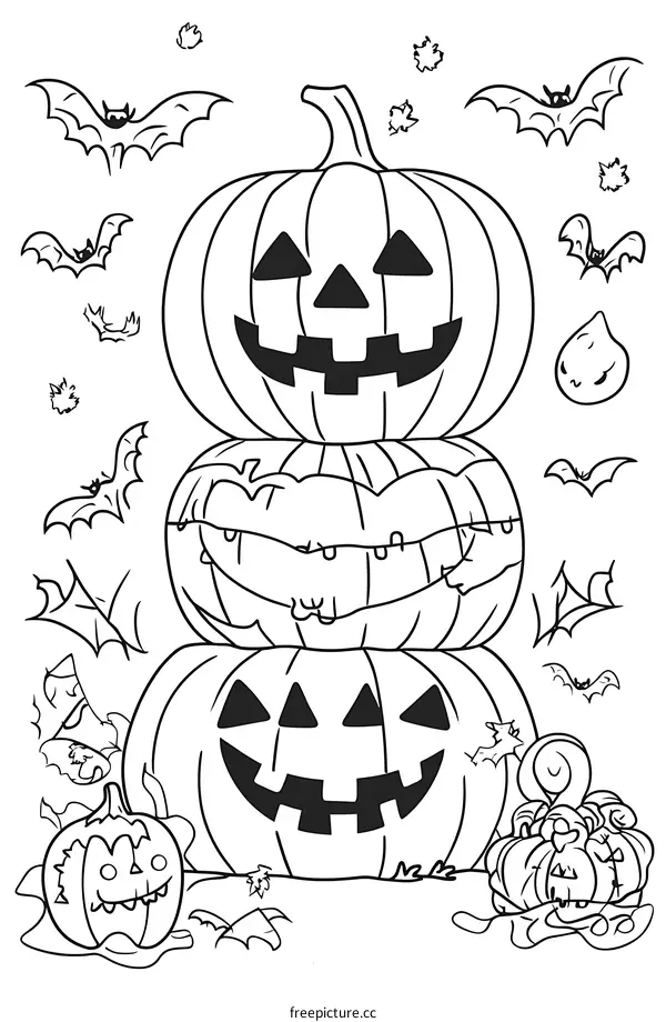Halloween Pumpkins Coloring Page Illustration