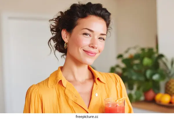 Woman holding a refreshing fruit juice drink