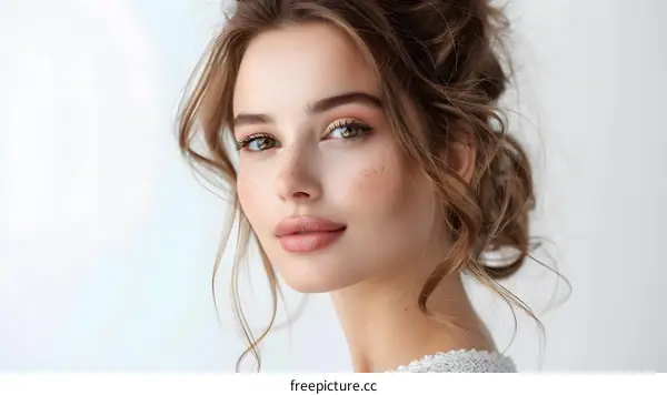 portrait of a beautiful young woman with brown hair and green eyes