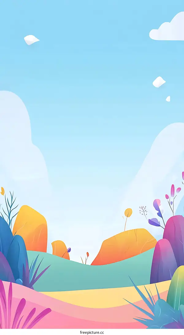 Abstract Illustration of Nature Landscape With Colorful Hills And Sky