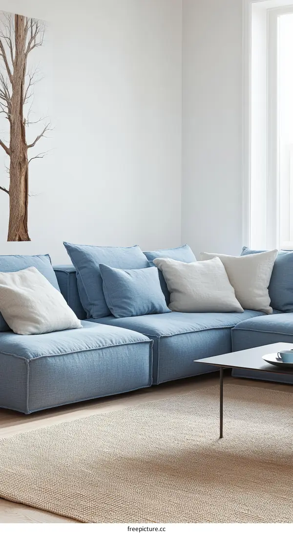 Modern Living Room with Light Blue Sectional Sofa