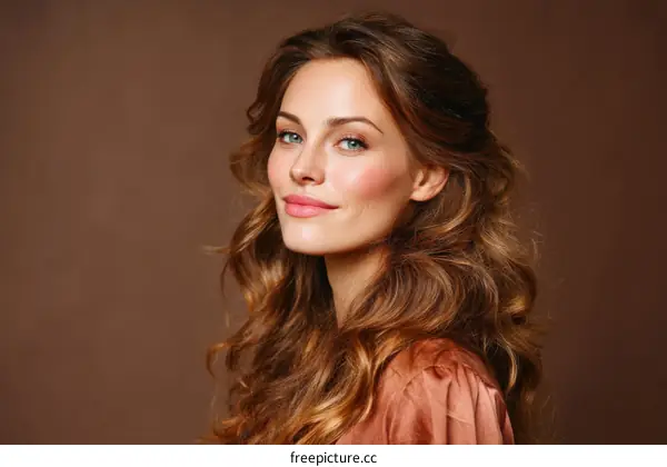 Beautiful Woman with Stunning Curly Hair and Natural Makeup