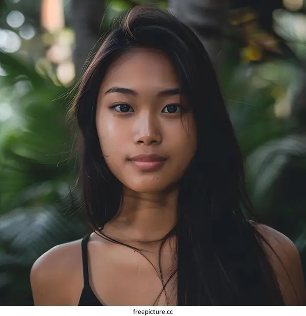 Portrait of a Young Asian Woman with Long Black Hair
