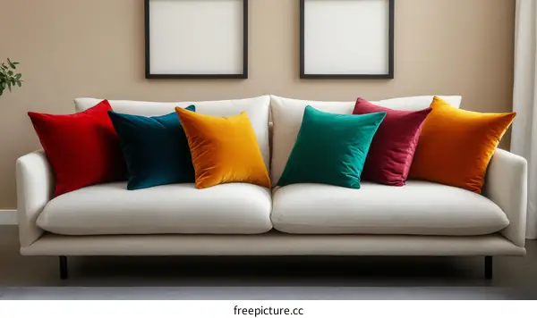 Colorful Velvet Throw Pillows on a White Sofa