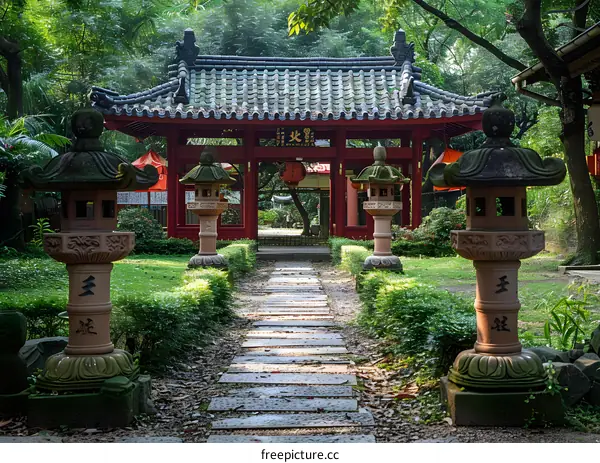 Pathway to a Traditional Japanese Temple Gate