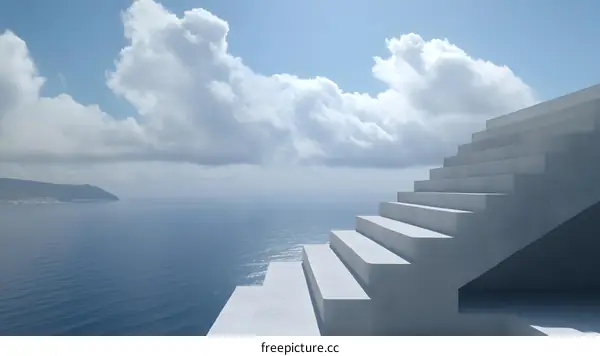 Concrete Stairs Leading to The Sea and Sky