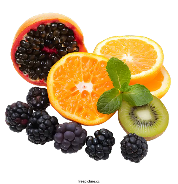 [Transparent Background PNG]Fresh Fruits and Berries on a White Background