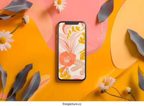 Floral Phone Wallpaper on Yellow Background