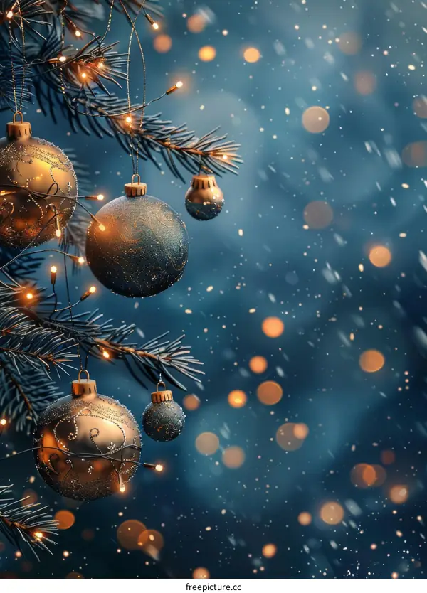 Christmas Tree with Twinkling Lights and Festive Adornments