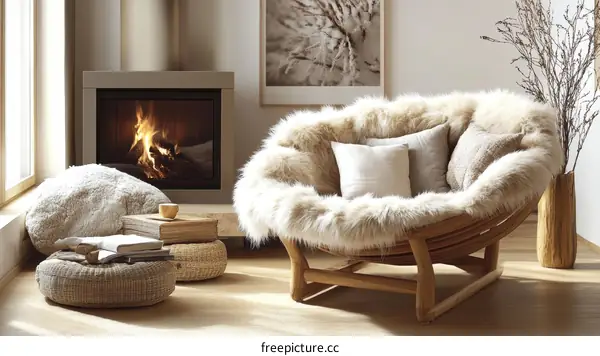 Cozy Modern Living Room with Round Wooden Chair