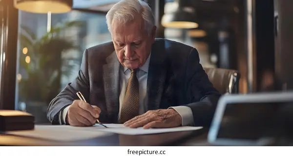 Senior Businessman Signing Important Documents