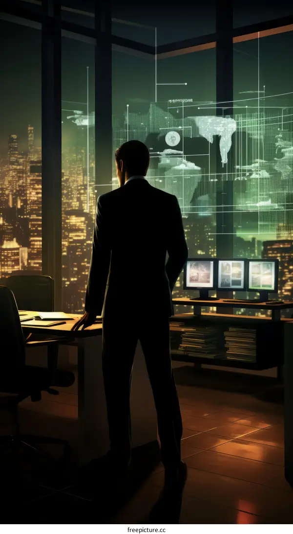 Businessman looking at the city from his office window