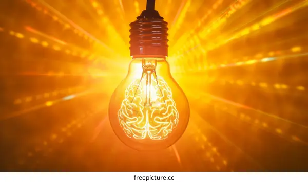 Glowing Light Bulb With Brain Inside