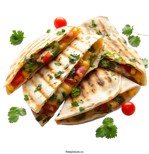 [Transparent Background PNG]Grilled Mexican Quesadillas with Melted Cheese and Vegetables