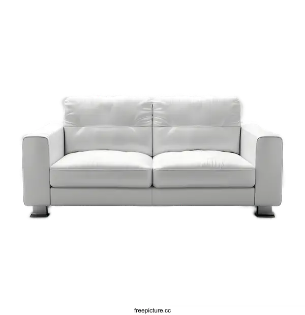 [Transparent Background PNG]A simple and elegant white leather sofa on a white background