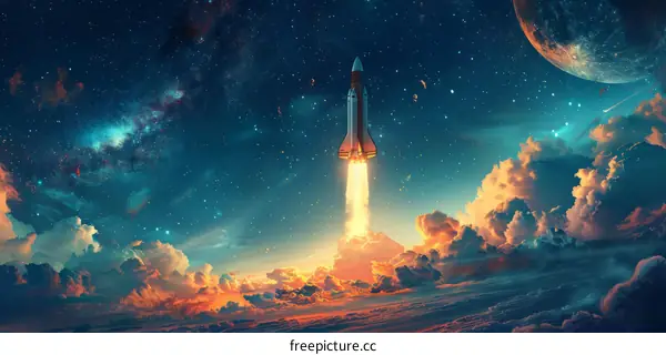 Spaceship Launch into Outer Space