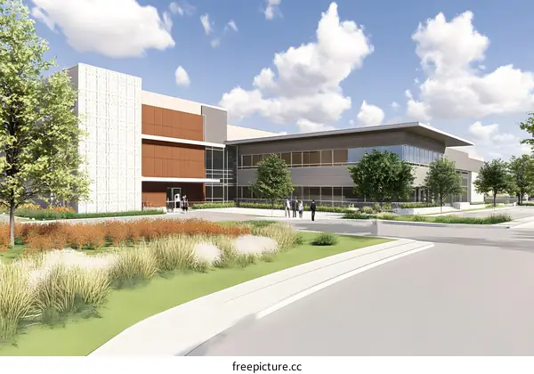 Modern Office Building with Landscaping Design