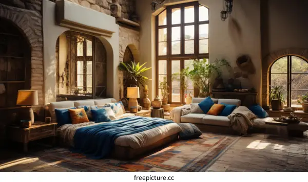 Sunlit Bedroom with Lush Greenery