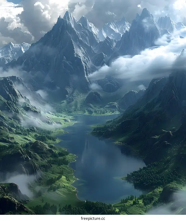 Fantasy Epic Mountain Range and Lake