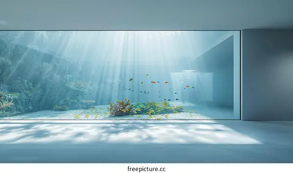 Underwater living room with large aquarium