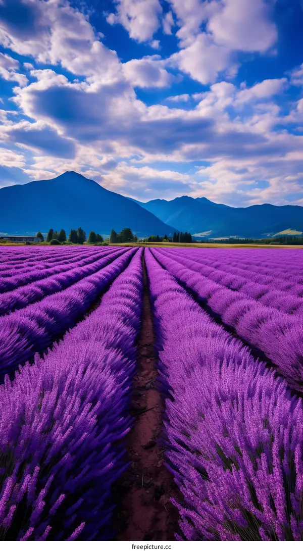 Lavender Fields and Distant Mountains in Provence