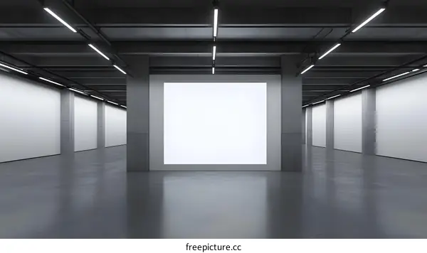 Modern Concrete Gallery With Empty Canvas