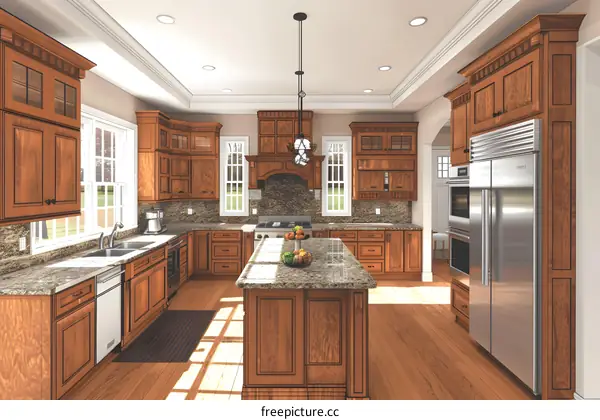 Modern Kitchen Interior Design With Wood Cabinets And Granite Countertops