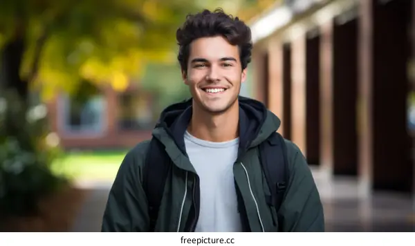 Portrait of a smiling young male college student on campus