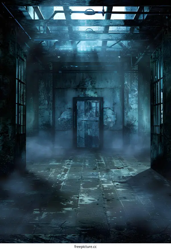 Abandoned Factory Building With Foggy Interior