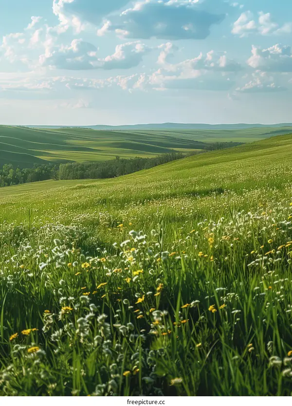 Green Rolling Hills, Meadow, Flower Bloom