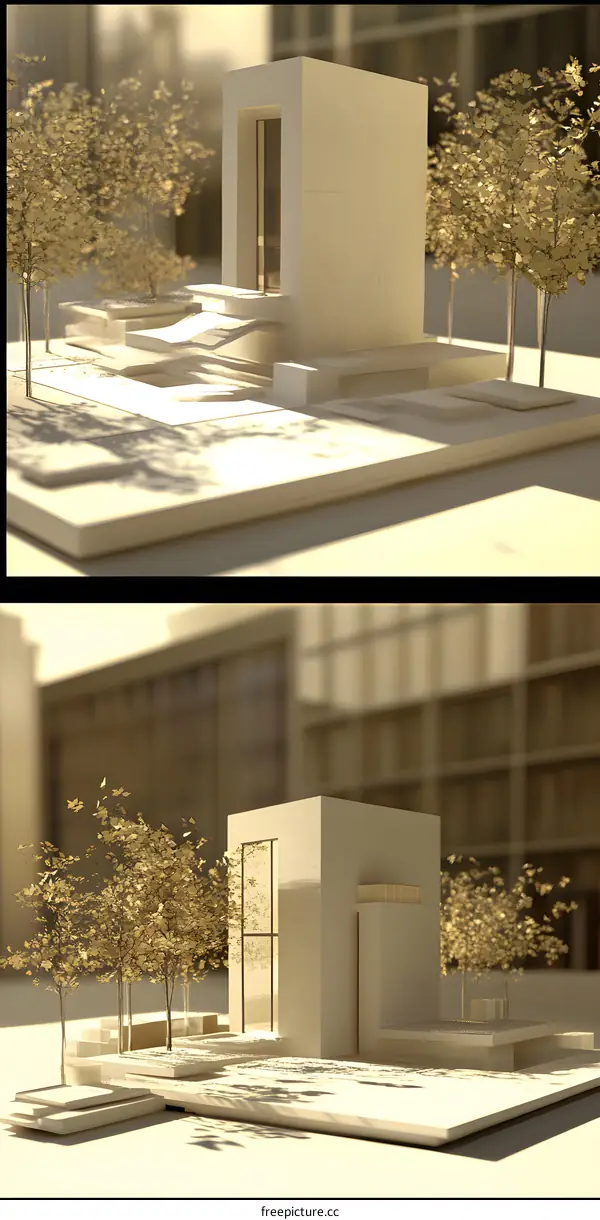 Minimalist Modern House Design Model with Trees and a Patio