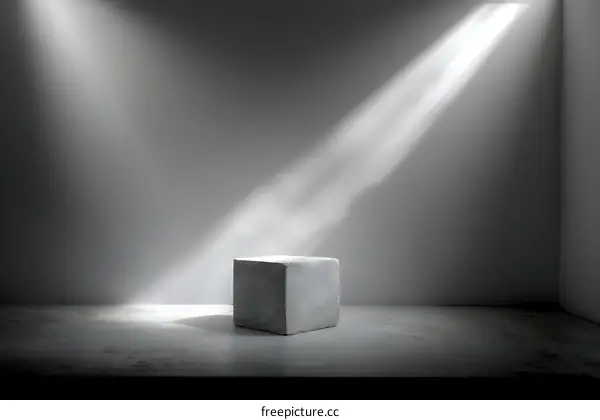 Gray Concrete Cube Product Display Under Spotlight
