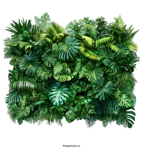 [Transparent Background PNG]Tropical Green Foliage Background Wall