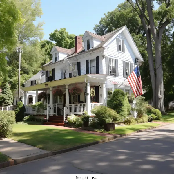 Large white house with American flag