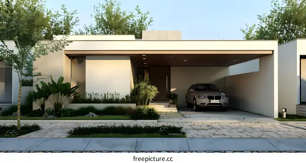 Modern Home With Carport and Landscape Design