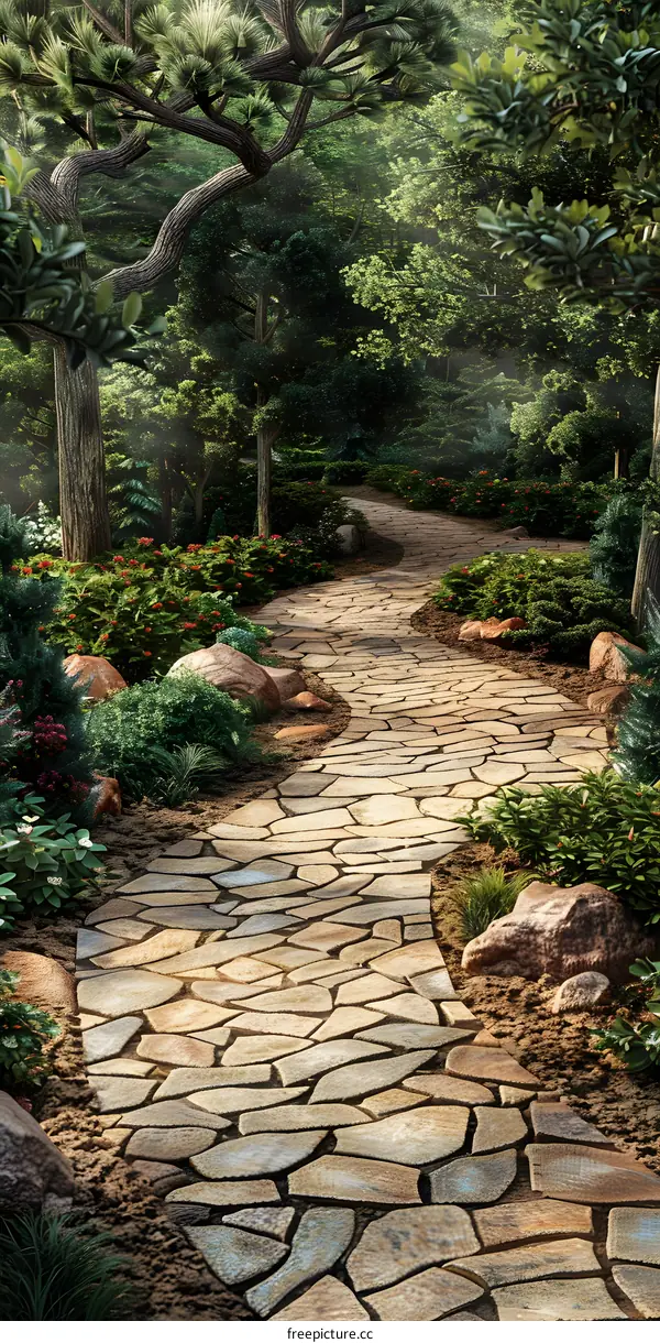 Stone path in a magical forest