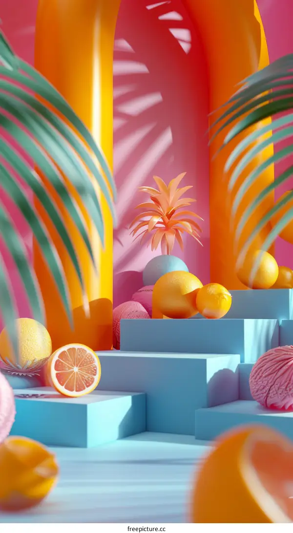 Colorful Fruit Display with Tropical Vibe